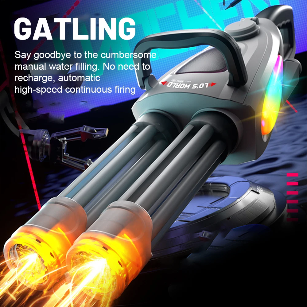 Electric LED Rotating Barrel Gatling Water Gun Toy Automatic Spray Water Pistol Blaster Cannon Pool Summer Toy for Kids Electric LED Rotating Barrel Gatling Water Gun Toy Automatic Spray Water Pistol Blaster Cannon Pool Summer Toy for Kids