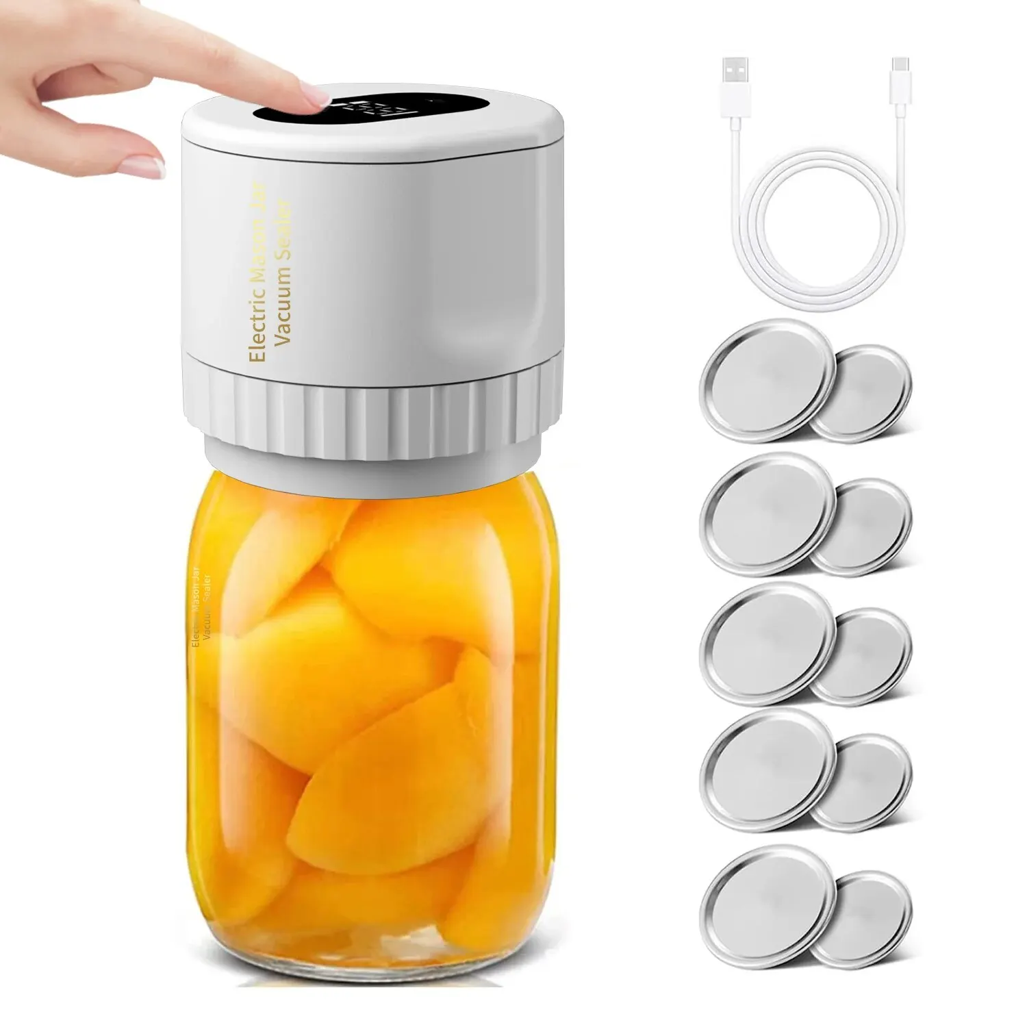 Electric Mason Jar Vacuum Sealer, Cordless Vacuum Sealer Kit for Wide-Mouth and Regular-Mouth Mason Jars, for Food