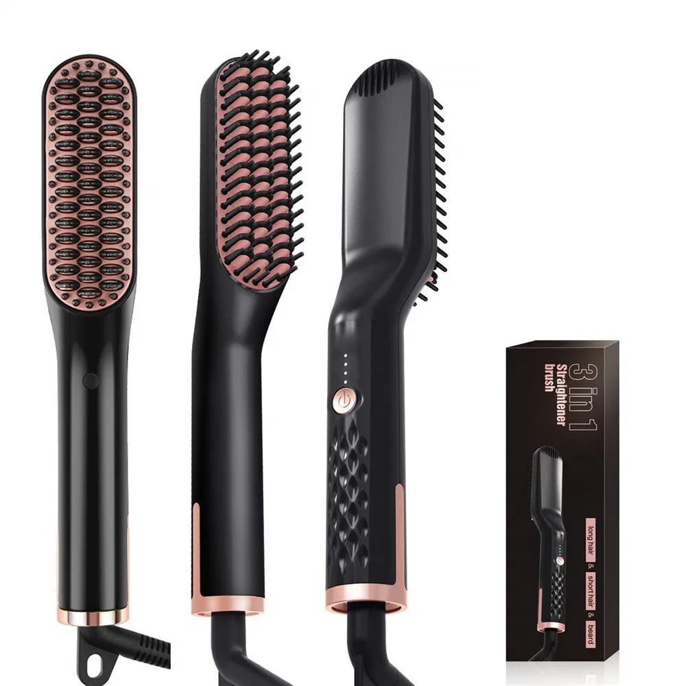 Electric Men's Hair Straightening Brush Heated Beard Straightener Smart Heating Comb Iron Ceramic Women's Hairbrush Electric Men's Hair Straightening Brush Heated Beard Straightener Smart Heating Comb Iron Ceramic Women's Hairbrush