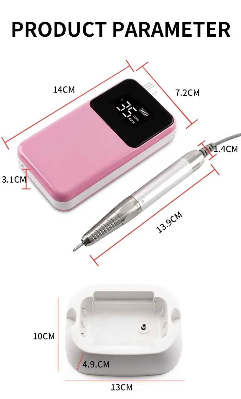 Electric Nail File 35000 RPM Cordless Professional Brushless Nail Drill Machine