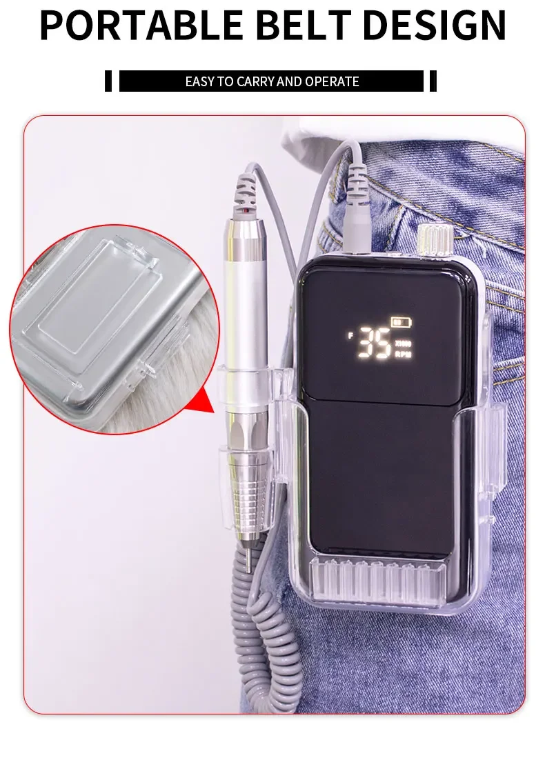Electric Nail File 35000 RPM Cordless Professional Brushless Nail Drill Machine