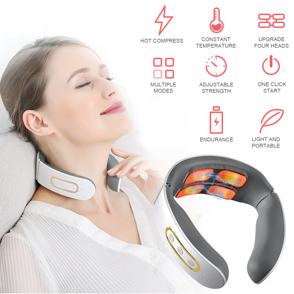 Electric Neck and Shoulder Pulse Massager 6 mode 9 levels Adjustable Heat Cervical Vertebra Relax Pain Relief Kneading