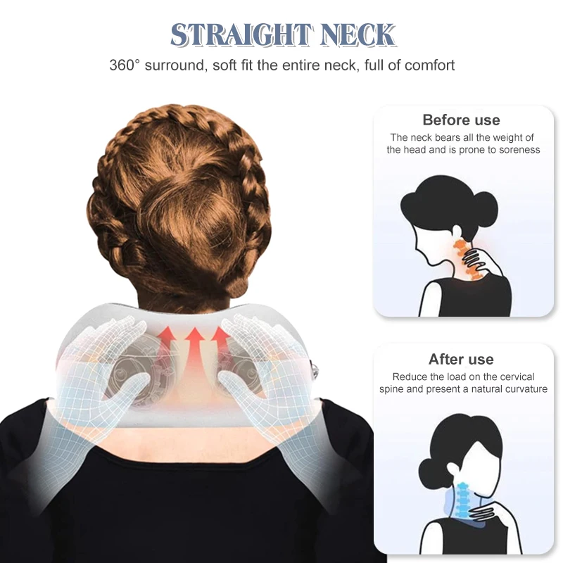 Electric Neck Massager,With Heat Vibration Memory Foam Pillow,Multifunction Protable U-shaped Memory Foam Pillow,Travel