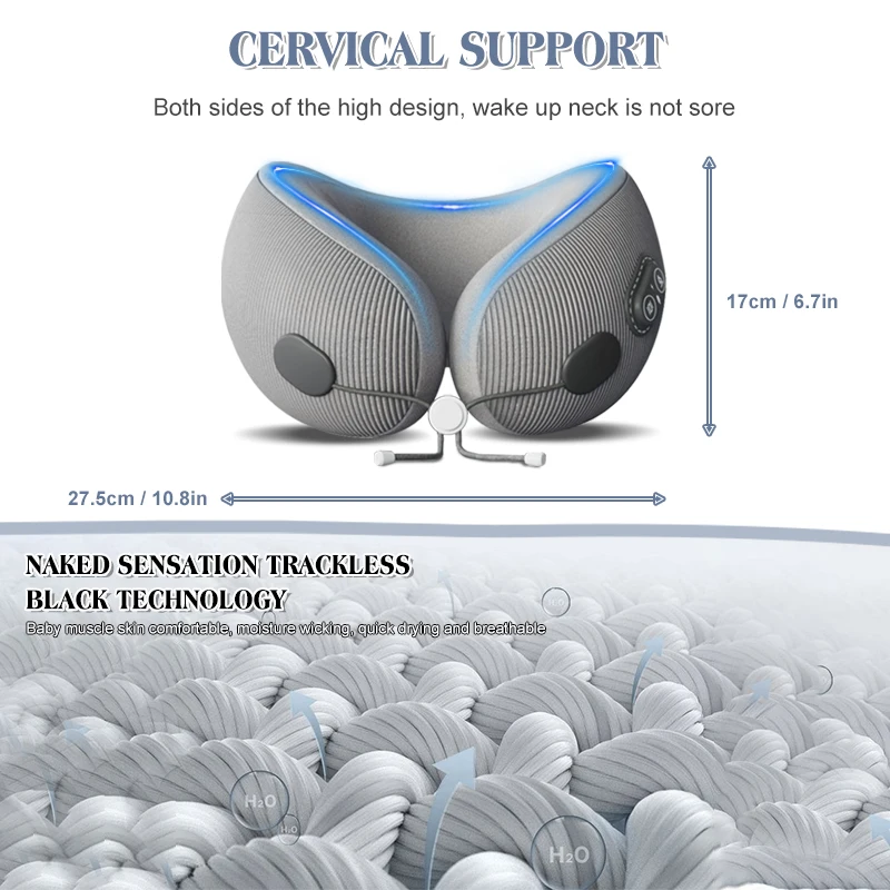 Electric Neck Massager,With Heat Vibration Memory Foam Pillow,Multifunction Protable U-shaped Memory Foam Pillow,Travel