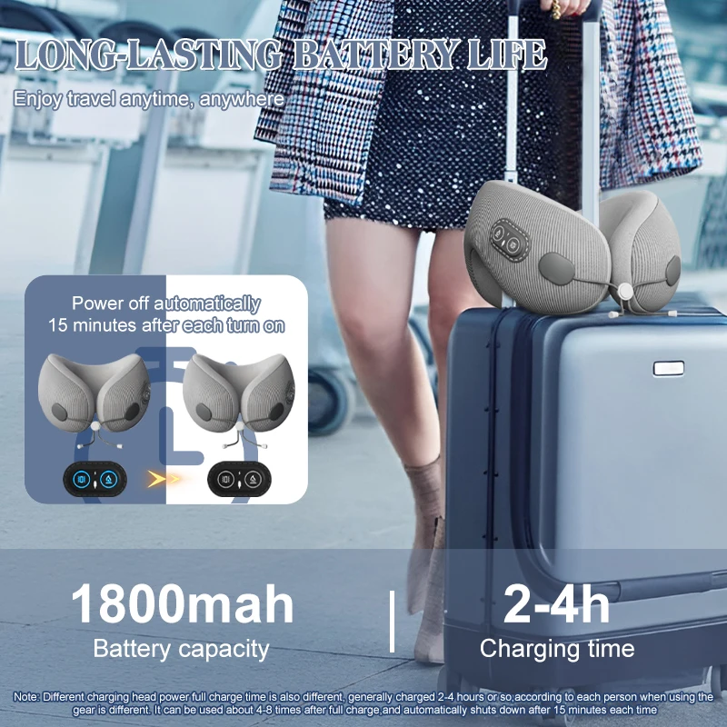 Electric Neck Massager,With Heat Vibration Memory Foam Pillow,Multifunction Protable U-shaped Memory Foam Pillow,Travel