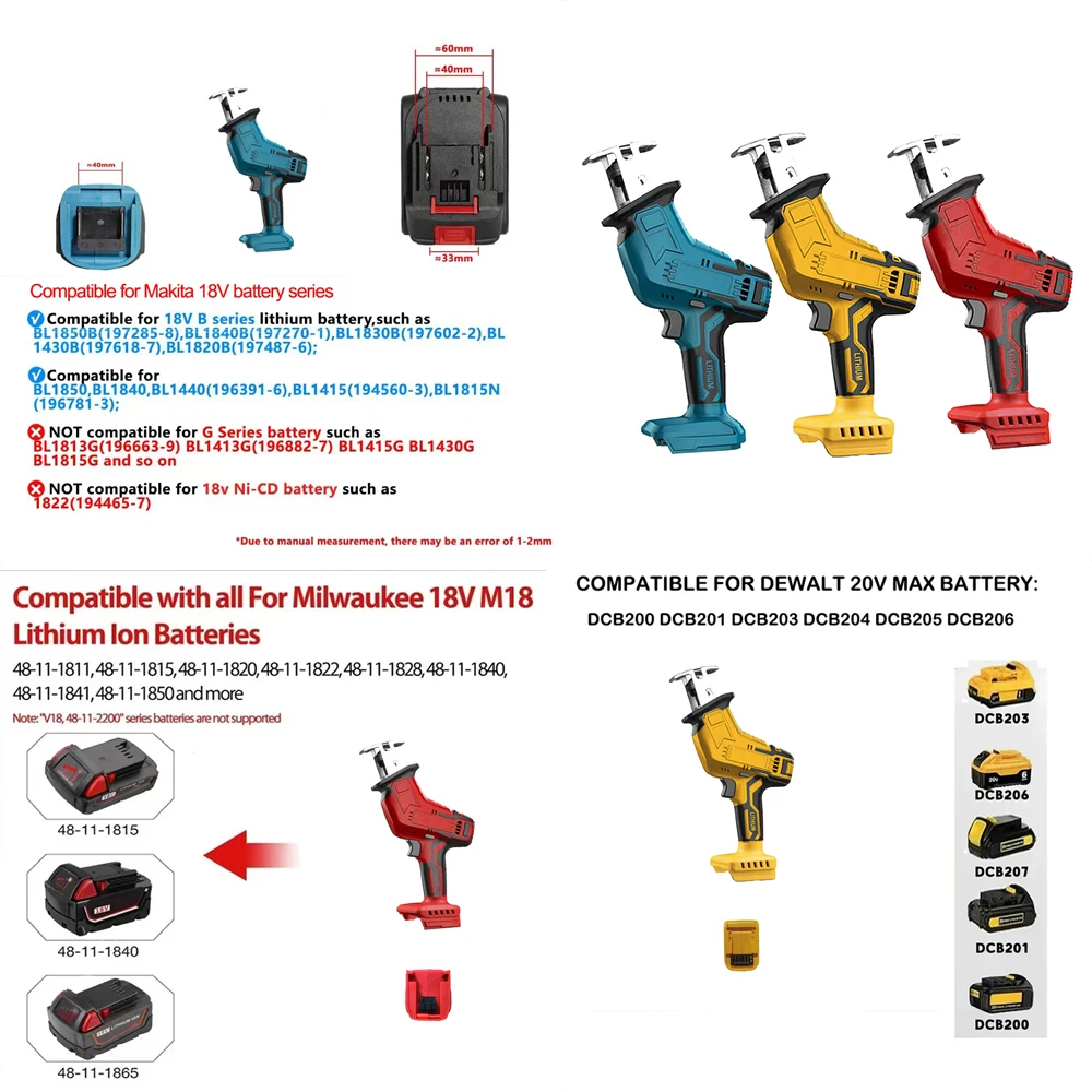 Electric Reciprocating Saw Electric Horse Knife Small Handheld Outdoor Cutting Saw Fit Makita/Dewalt/Milwaukee 18V Electric Reciprocating Saw Electric Horse Knife Small Handheld Outdoor Cutting Saw Fit Makita/Dewalt/Milwaukee 18V