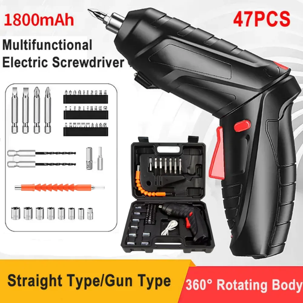 Electric Screwdriver Cordless 47 in 1 Rotated 90 Degrees Rechargeable Portable Screwdriver with LED for Home Office DIY