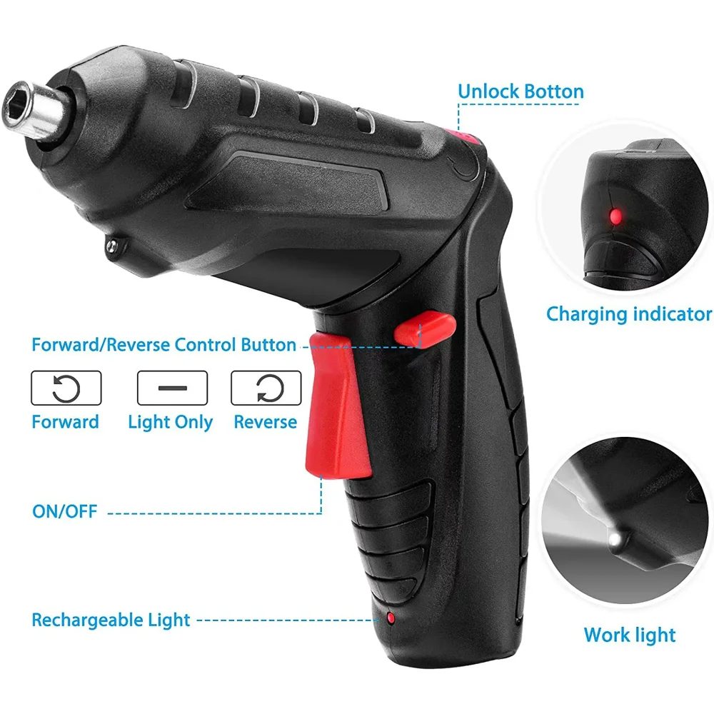 Electric Screwdriver Cordless 47 in 1 Rotated 90 Degrees Rechargeable Portable Screwdriver with LED for Home Office DIY