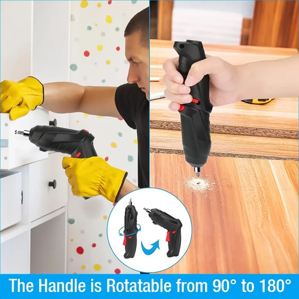 Electric Screwdriver Cordless 47 in 1 Rotated 90 Degrees Rechargeable Portable Screwdriver with LED for Home Office DIY