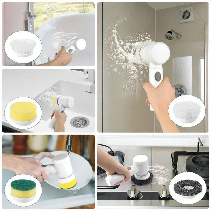 Electric Spin Scrubber Bathroom Cleaning Brush Power Scrubber with 5 Replaceable Brush Heads Electric Cleaning Brush Electric Spin Scrubber Bathroom Cleaning Brush Power Scrubber with 5 Replaceable Brush Heads Electric Cleaning Brush