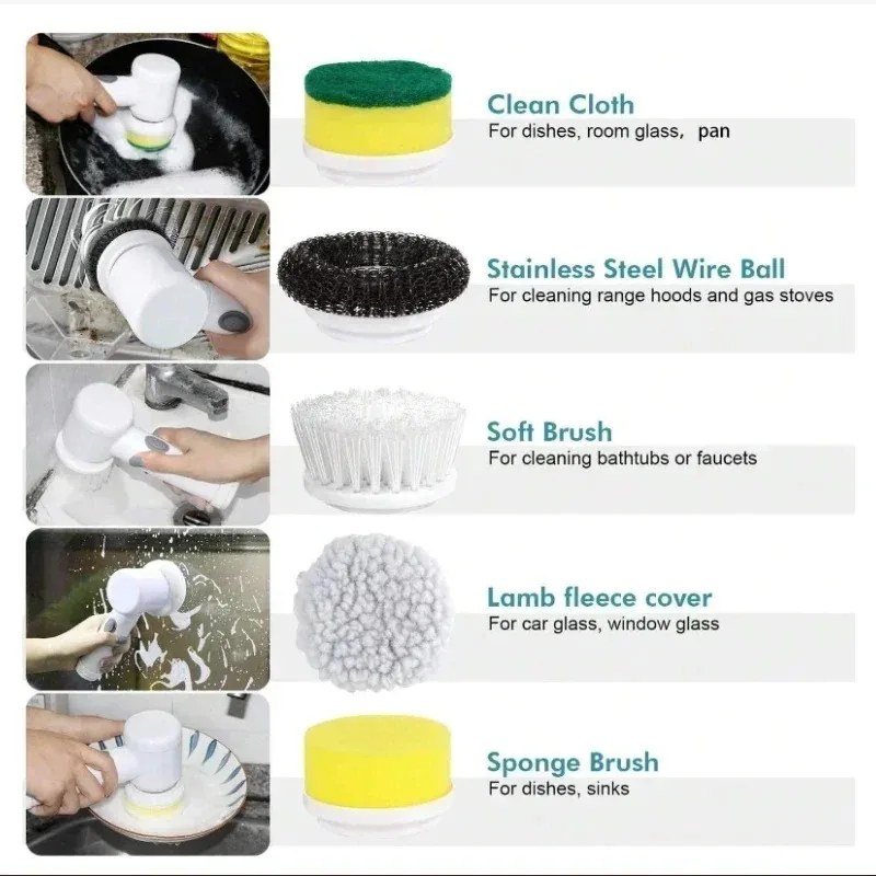 Electric Spin Scrubber Bathroom Cleaning Brush Power Scrubber with 5 Replaceable Brush Heads Electric Cleaning Brush Electric Spin Scrubber Bathroom Cleaning Brush Power Scrubber with 5 Replaceable Brush Heads Electric Cleaning Brush