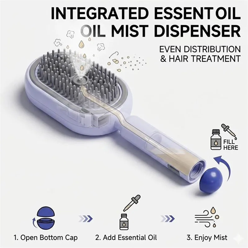 Electric Spray Air Cushions Massage Comb 3 in 1 Self Cleaning Steam Essential Oil Brush Rechargeable Spray Scalp