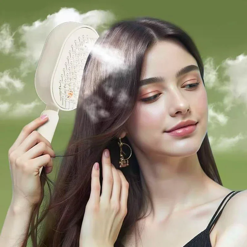 Electric Spray Air Cushions Massage Comb 3 in 1 Self Cleaning Steam Essential Oil Brush Rechargeable Spray Scalp