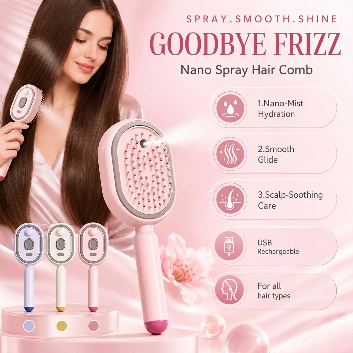 Electric Steaming Hair Straightener Brush Electric Spray Air Cushion Massage Hair Brush Rechargeable Detangling Steam Electric Steaming Hair Straightener Brush Electric Spray Air Cushion Massage Hair Brush Rechargeable Detangling Steam