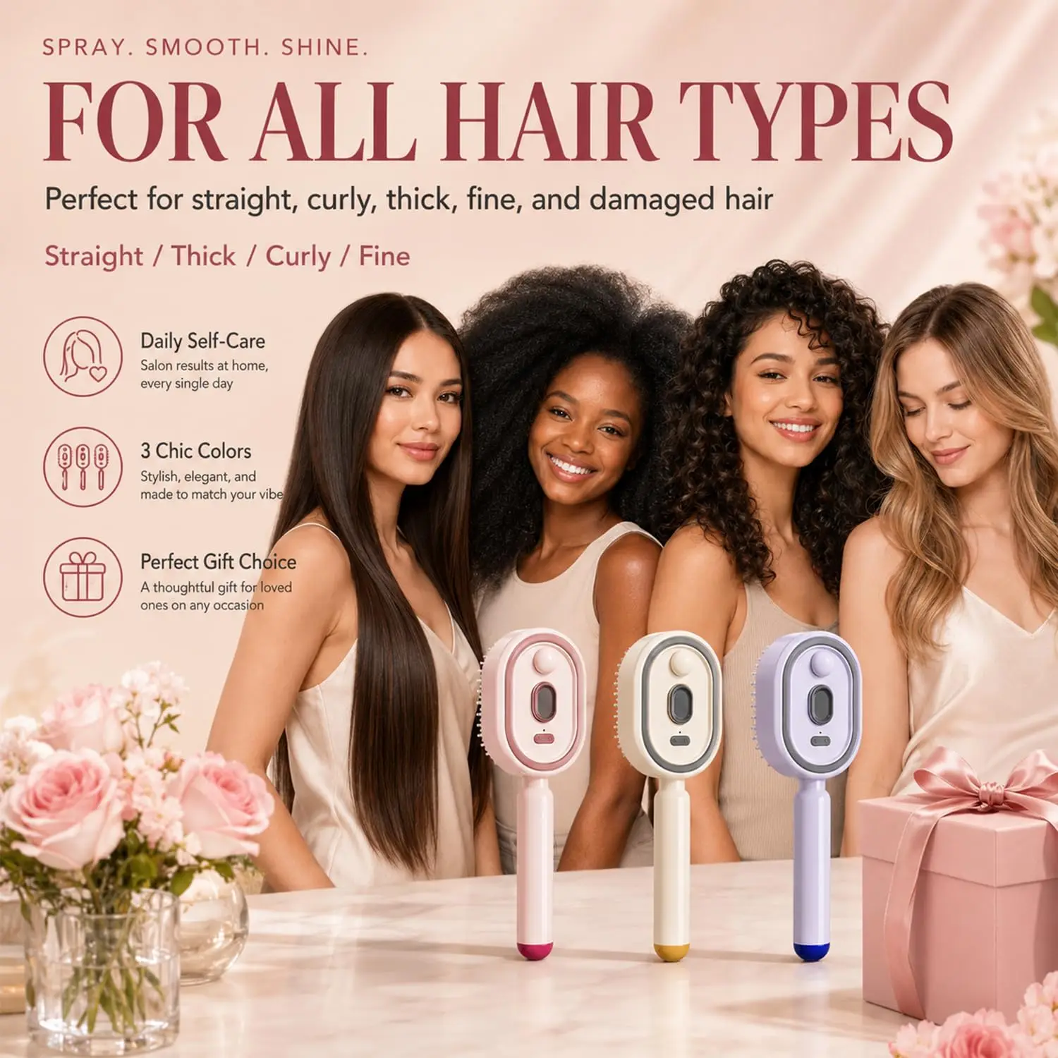 Electric Steaming Hair Straightener Brush Electric Spray Air Cushion Massage Hair Brush Rechargeable Detangling Steam Electric Steaming Hair Straightener Brush Electric Spray Air Cushion Massage Hair Brush Rechargeable Detangling Steam