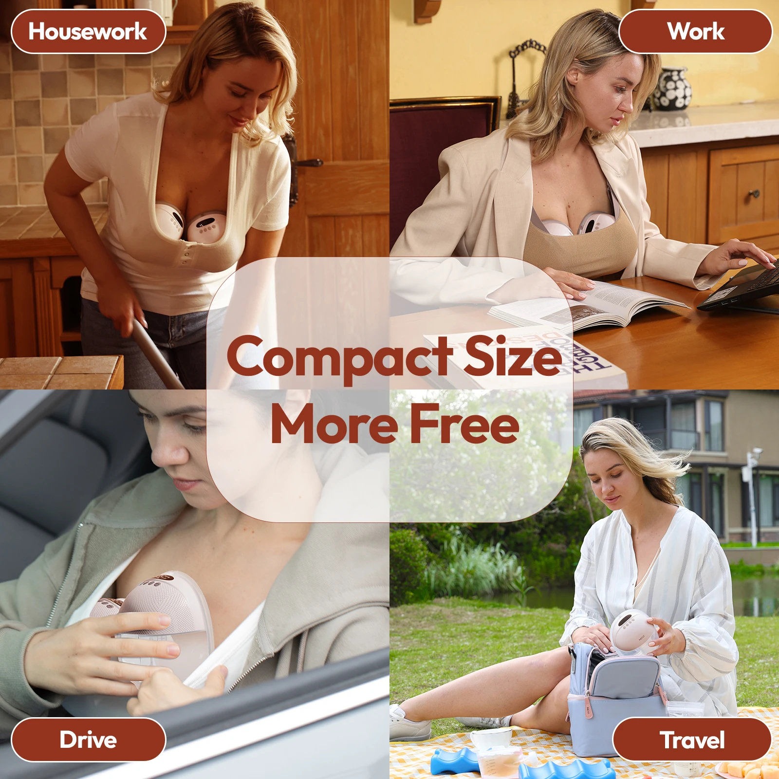 Electric Wearable Breast Pump for Breastfeeding, Hands-Free, 4 Modes 9 Levels, 3 Flange Sizes(19/21/24mm), Smart Display