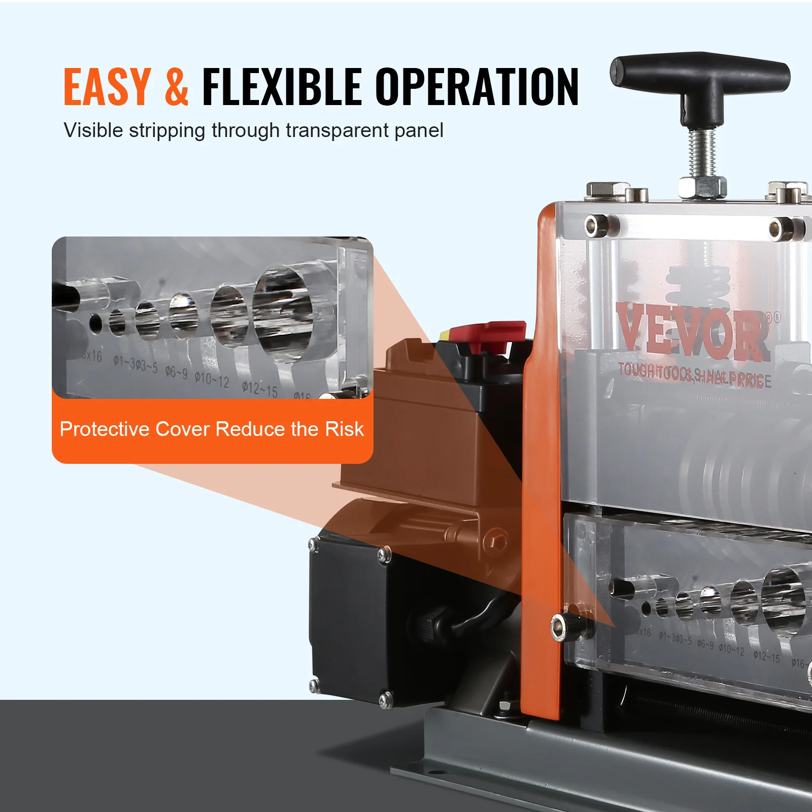 Electric Wire Stripping Machine 60W 1.5-25mm Visible Stripping Depth 6 Round &1 Flat Channels for Scrap Copper Recycling