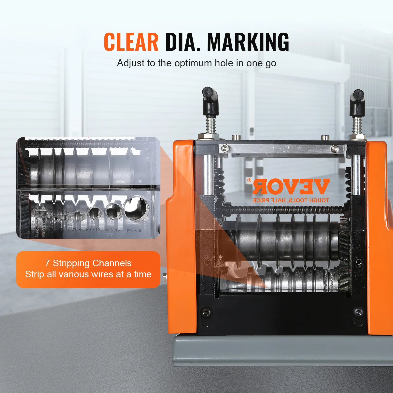 Electric Wire Stripping Machine 60W 1.5-25mm Visible Stripping Depth 6 Round &1 Flat Channels for Scrap Copper Recycling