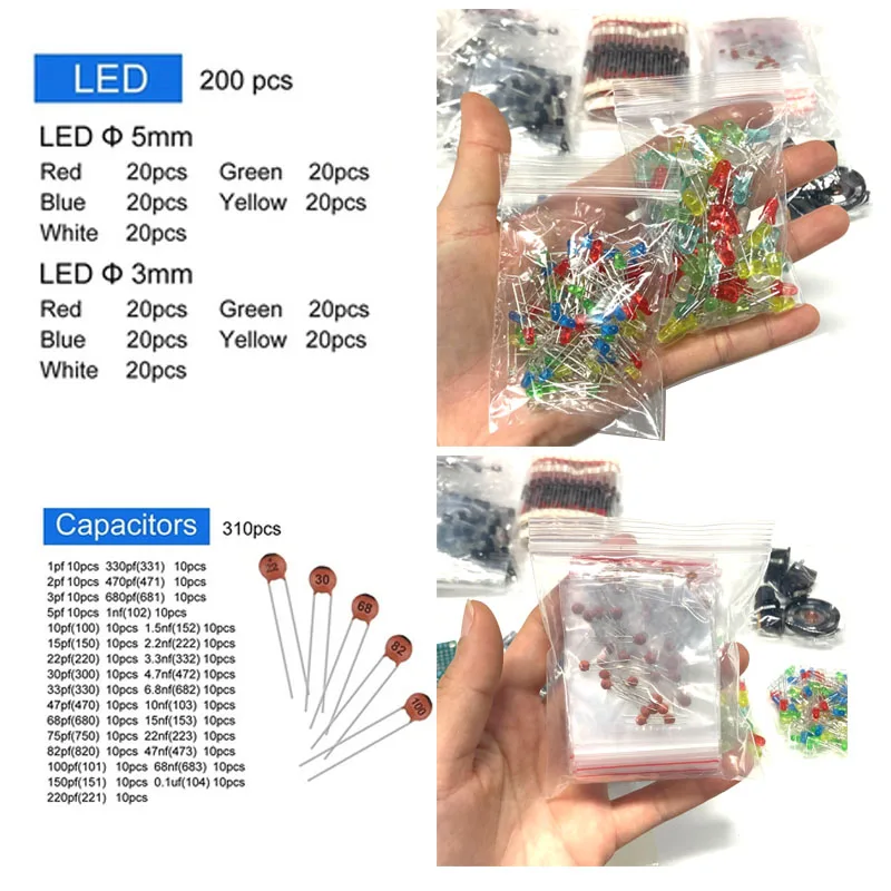 Electronic Components Kit Ultimate Edition Various Common Capacitors Resistors Capacitors T0-92 LED Transistors PCB Electronic Components Kit Ultimate Edition Various Common Capacitors Resistors Capacitors T0-92 LED Transistors PCB