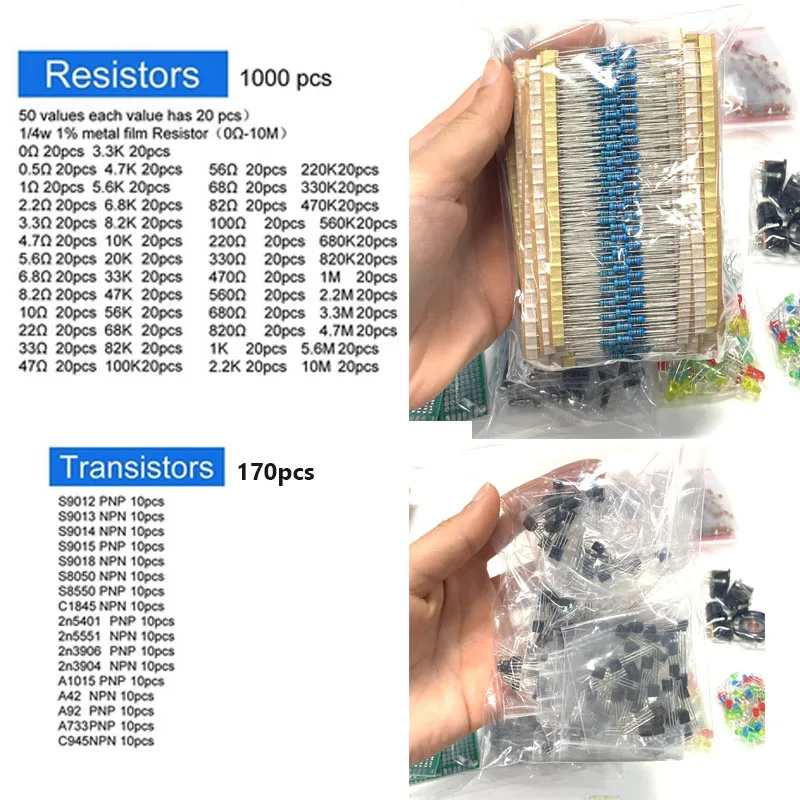 Electronic Components Kit Ultimate Edition Various Common Capacitors Resistors Capacitors T0-92 LED Transistors PCB Electronic Components Kit Ultimate Edition Various Common Capacitors Resistors Capacitors T0-92 LED Transistors PCB