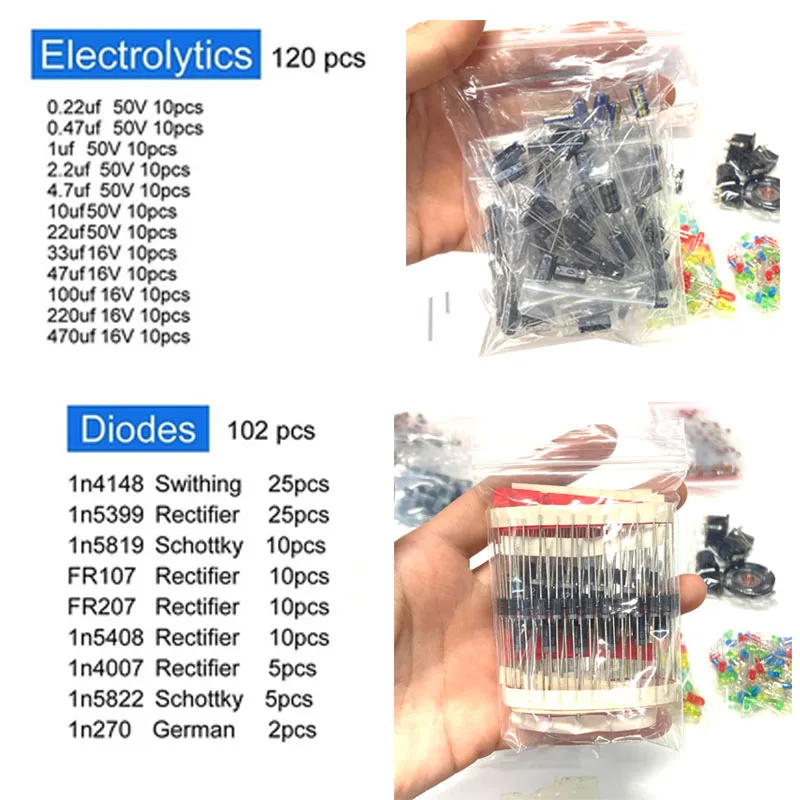 Electronic Components Kit Ultimate Edition Various Common Capacitors Resistors Capacitors T0-92 LED Transistors PCB Electronic Components Kit Ultimate Edition Various Common Capacitors Resistors Capacitors T0-92 LED Transistors PCB