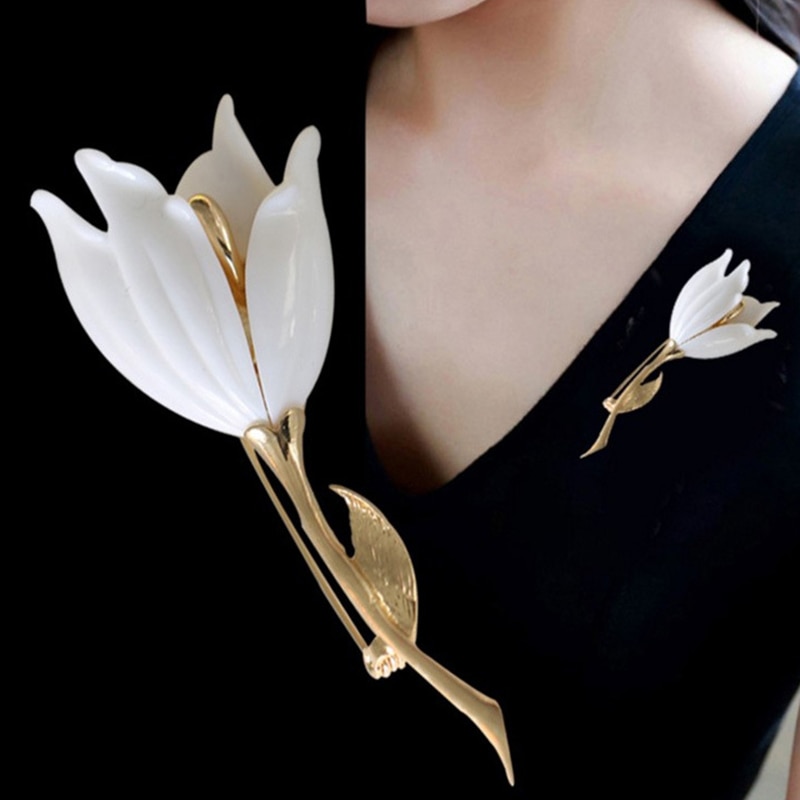 Elegant Enamel Tulip Brooch