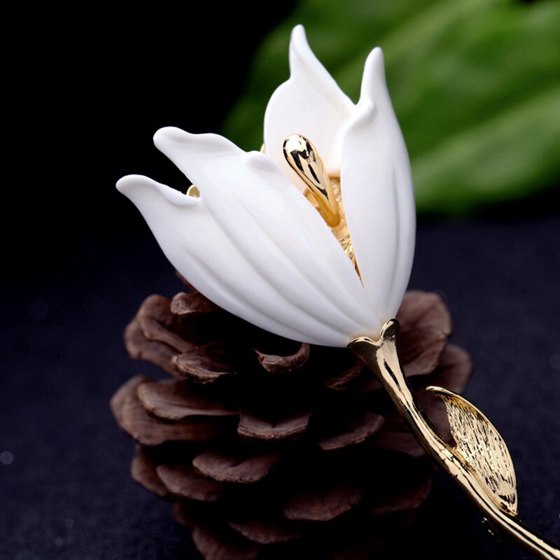 Elegant Enamel Tulip Brooch