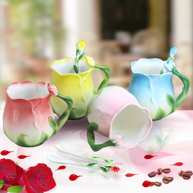 Elegant Flower Shaped Tea Cup with Spoon Elegant Flower Shaped Tea Cup with Spoon