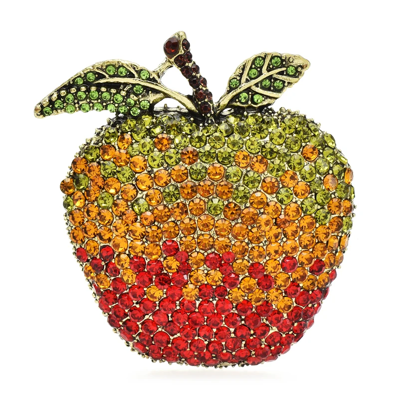 Elegant Rhinestone Apple Brooch