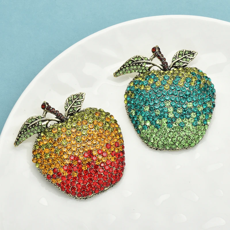 Elegant Rhinestone Apple Brooch