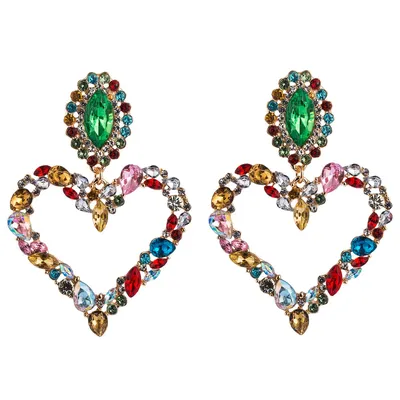Elegant Rhinestone Heart Drop Earrings