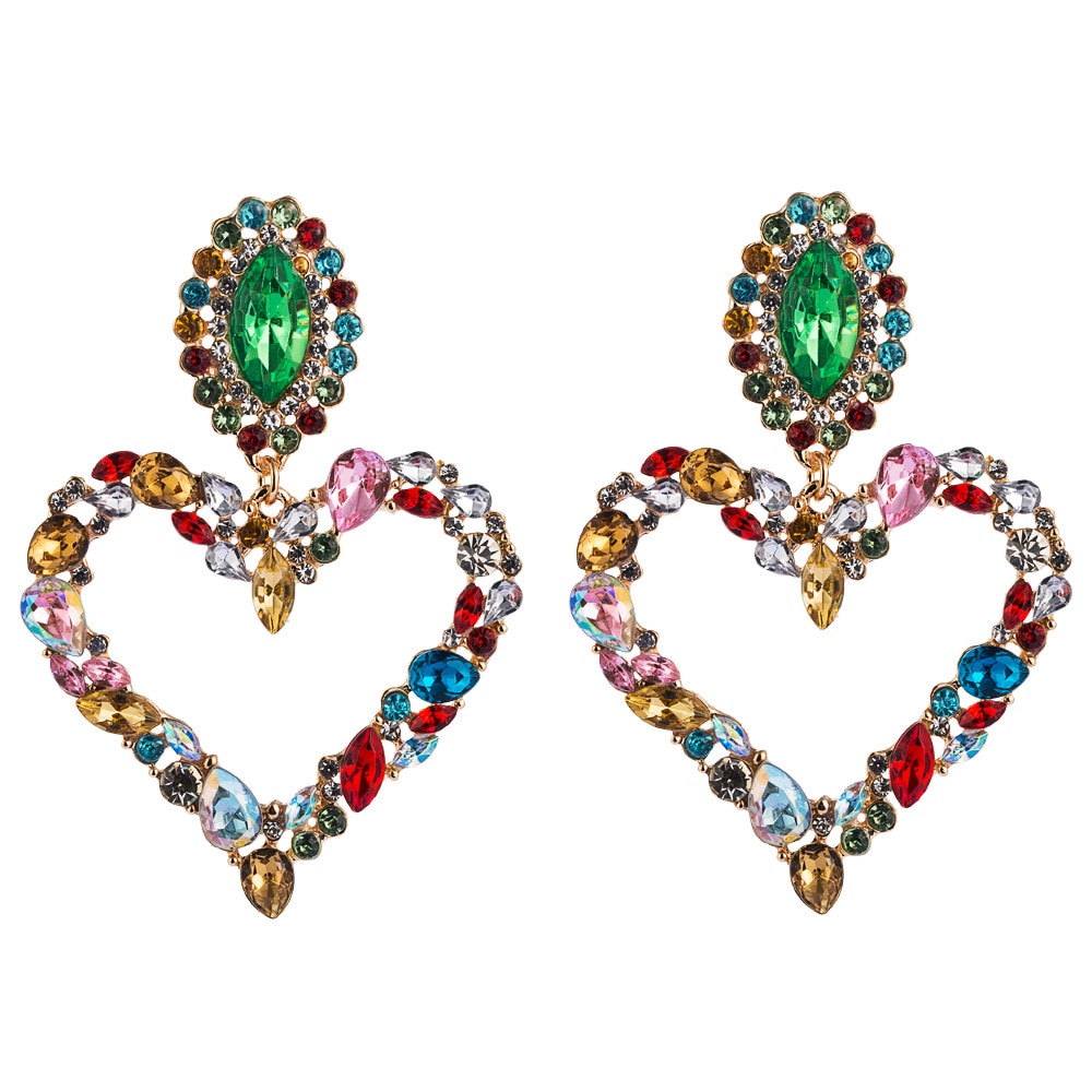 Elegant Rhinestone Heart Drop Earrings