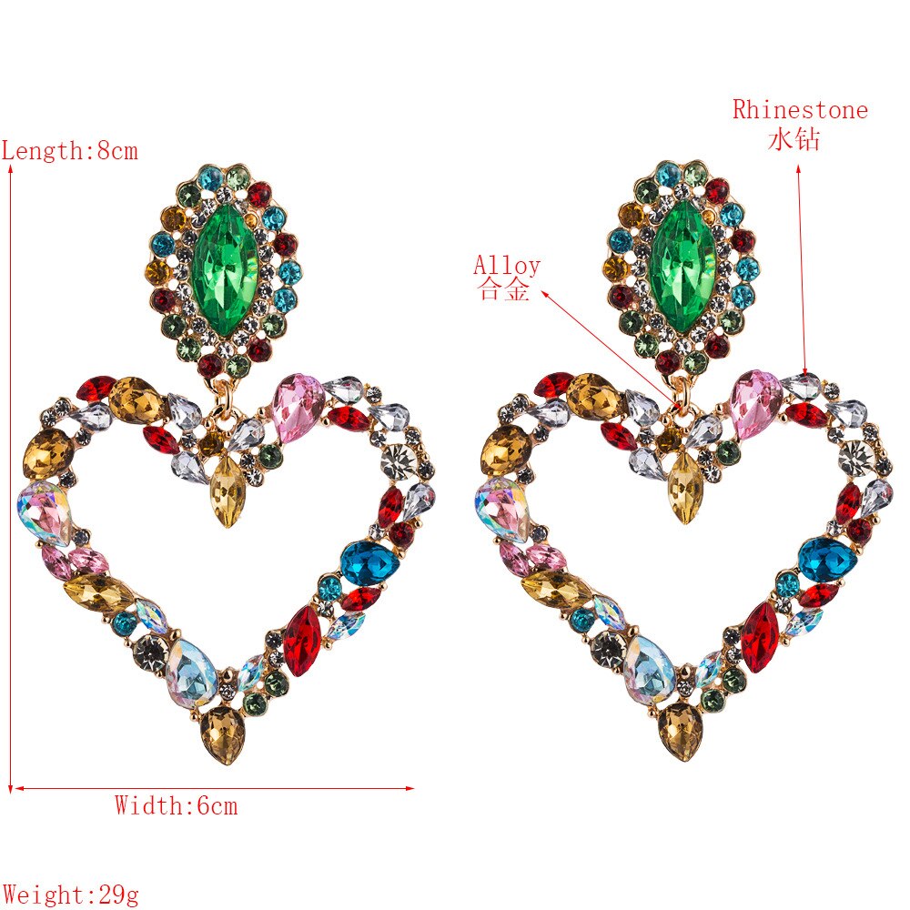Elegant Rhinestone Heart Drop Earrings