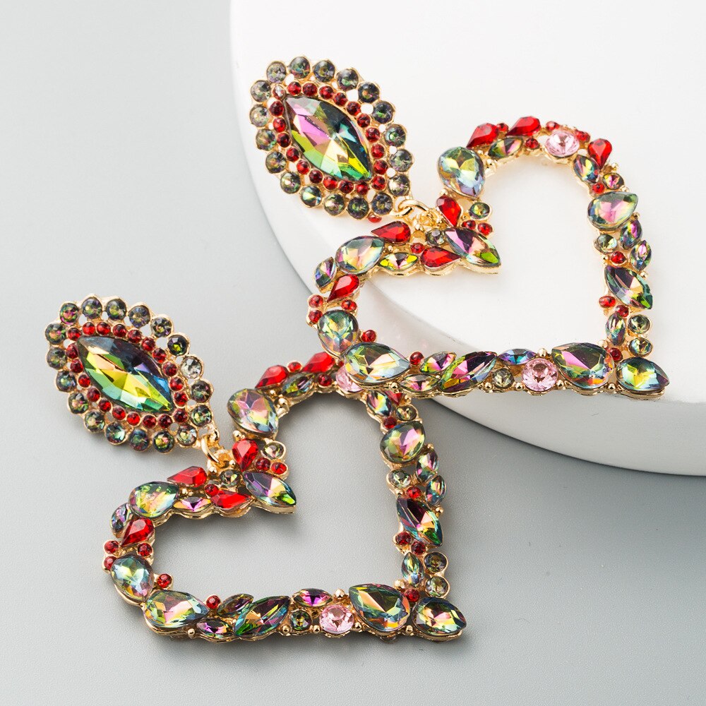 Elegant Rhinestone Heart Drop Earrings