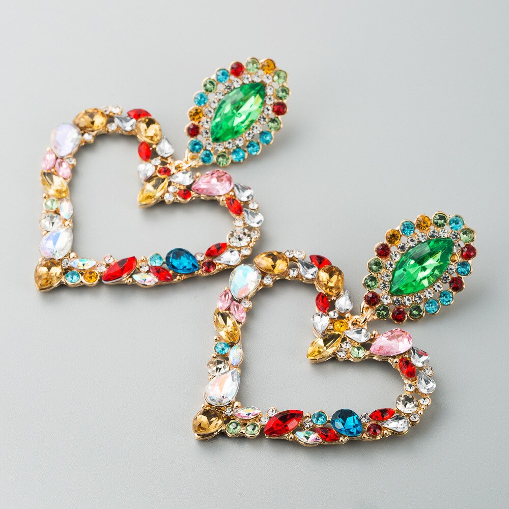 Elegant Rhinestone Heart Drop Earrings