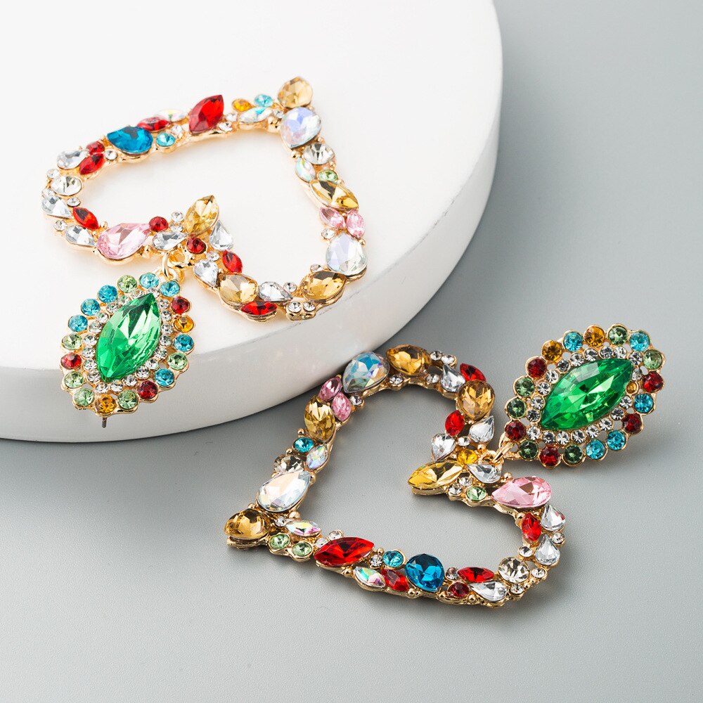 Elegant Rhinestone Heart Drop Earrings