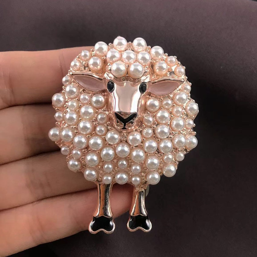 Elegant Sheep Brooch with Pearls