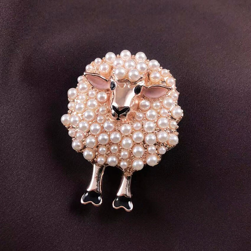 Elegant Sheep Brooch with Pearls