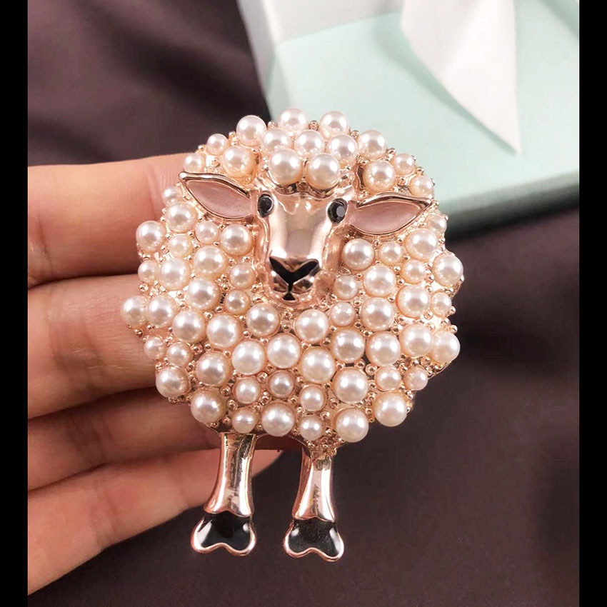Elegant Sheep Brooch with Pearls