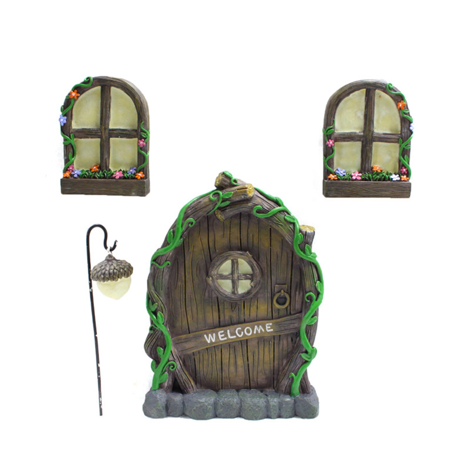 Elf Door for Tree with Two Windows and Lamp