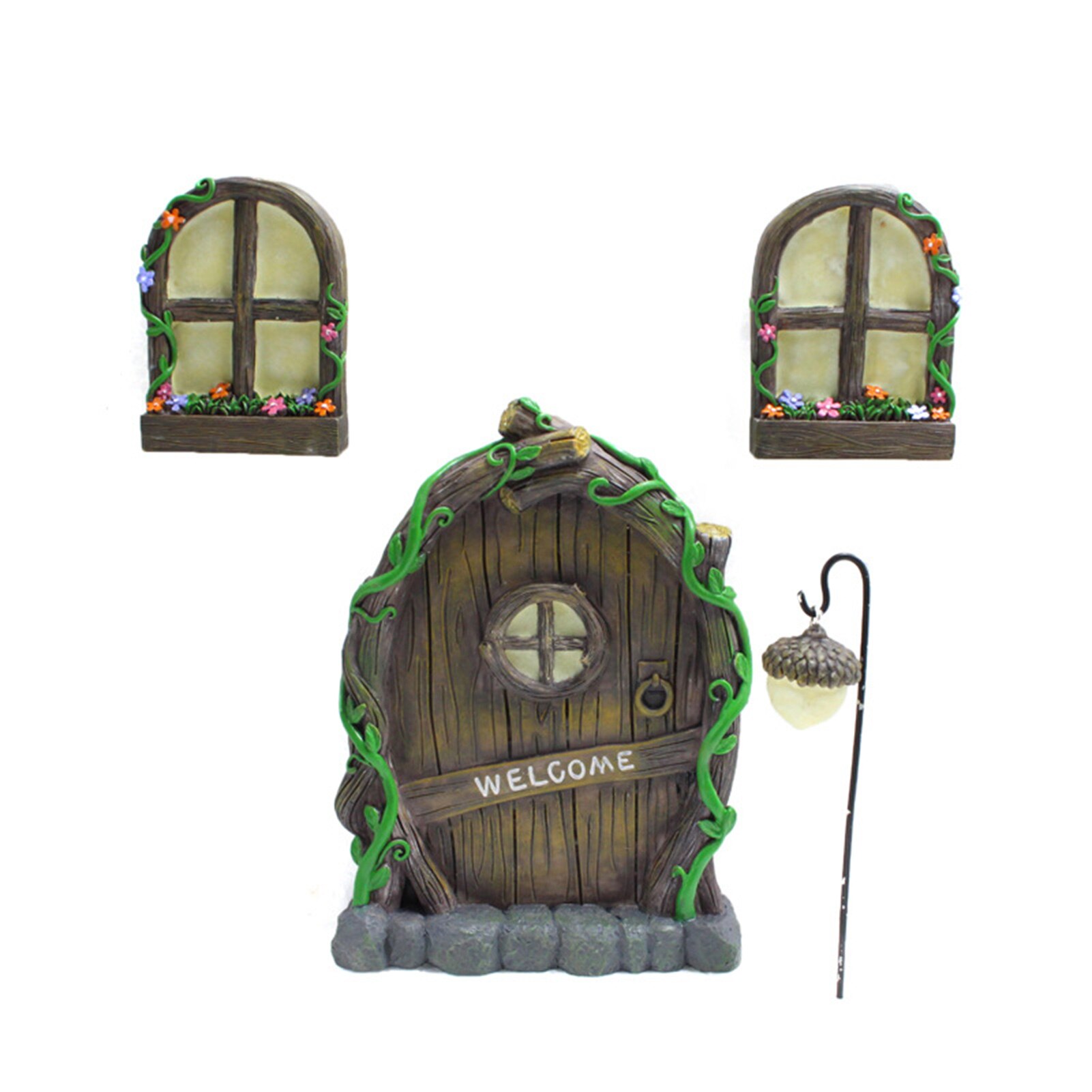 Elf Door for Tree with Two Windows and Lamp