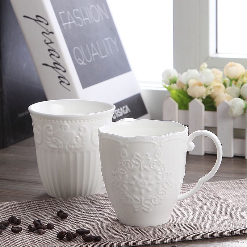 Embossed White Porcelain Mug Embossed White Porcelain Mug