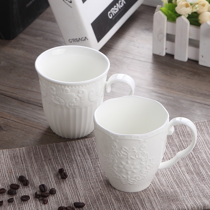 Embossed White Porcelain Mug
