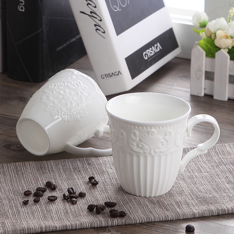 Embossed White Porcelain Mug