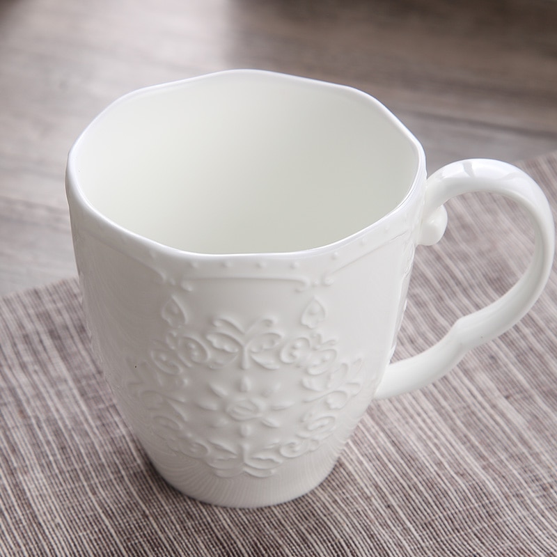 Embossed White Porcelain Mug