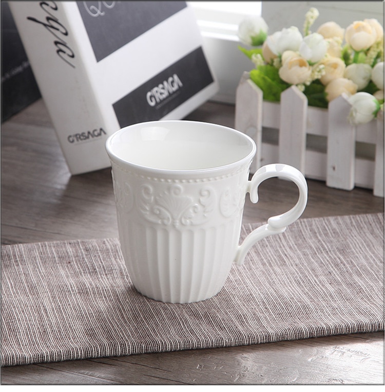 Embossed White Porcelain Mug