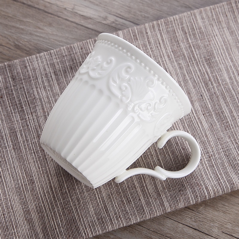 Embossed White Porcelain Mug