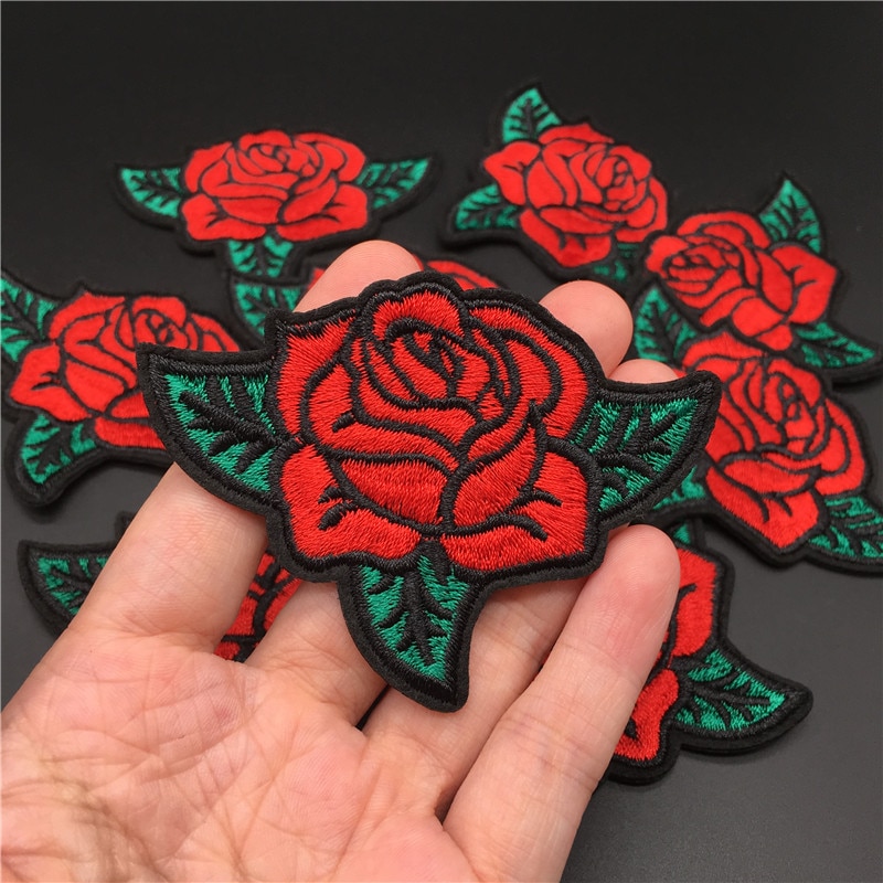Embroidered Rose Iron on Patch