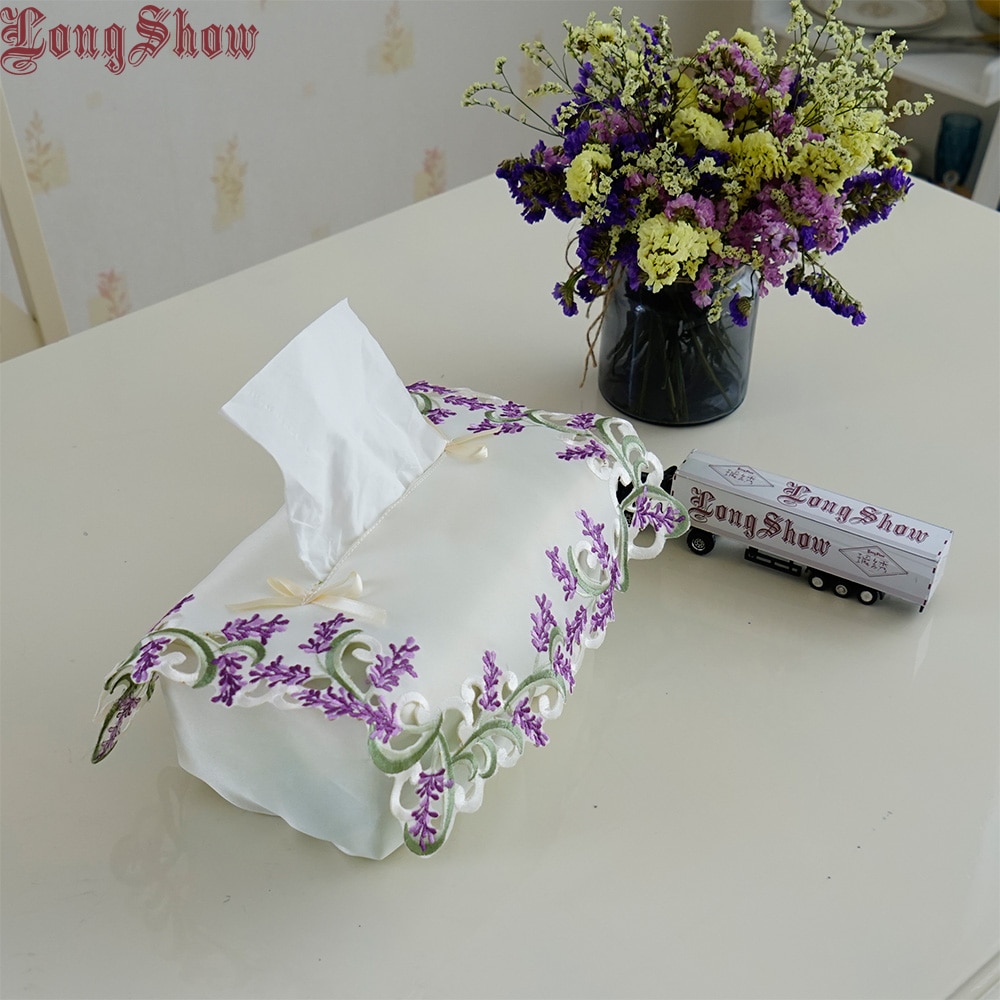 Embroidered Tissue Box Fabric Cover Embroidered Tissue Box Fabric Cover