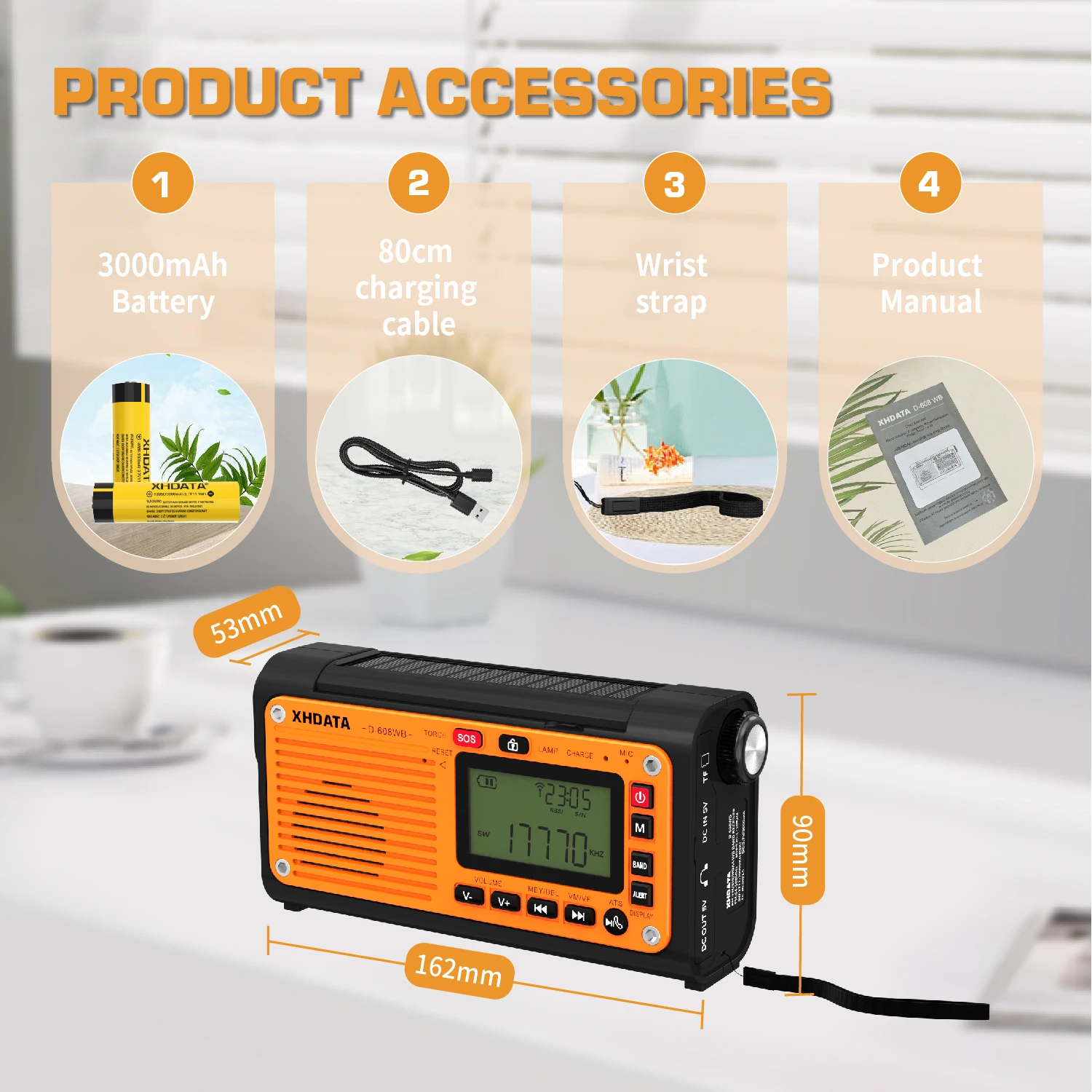 Emergency Crank Weather Radio FM/AM/SW/NOAA Alert Portable Radio with Phone Charger, Bluetooth, Battery Operated